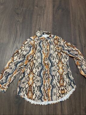Men's Long-Sleeve Snake Print Button-Up Shirt - Orange/Black